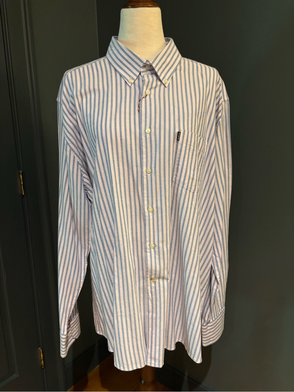 Barbour Blue White and  Pink Striped Button-Down Shirt